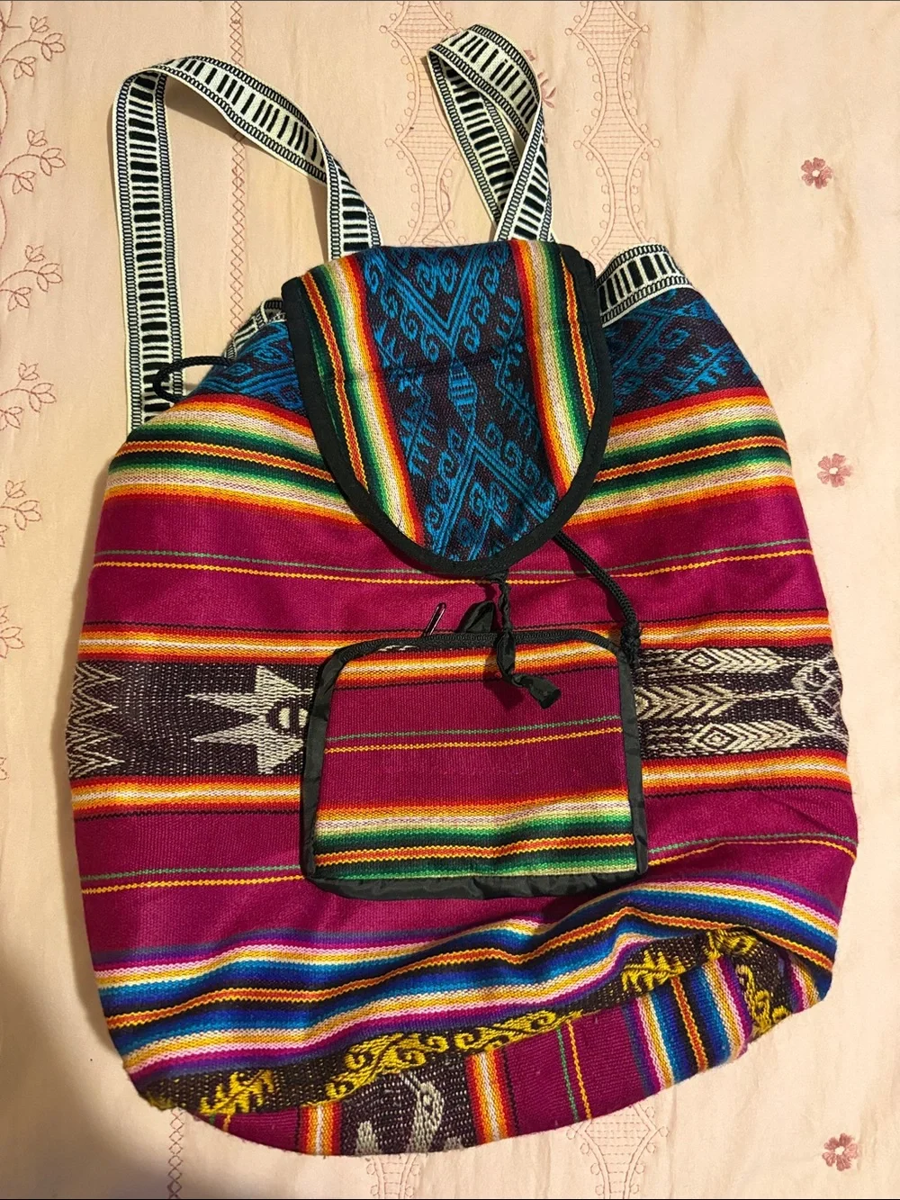 Boho Stripe Drawstring Backpack - Magenta Multicolor